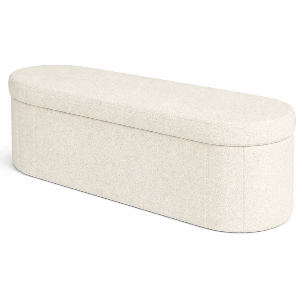 Cassapanca Ovale Pieghevole, Pouf Contenitore per Soggiorno e Camera da Letto, Bianco 110x38x38 cm