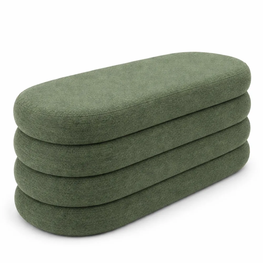 Pouf contenitore lungo imbottito in tessuto arancione scuro, stile moderno