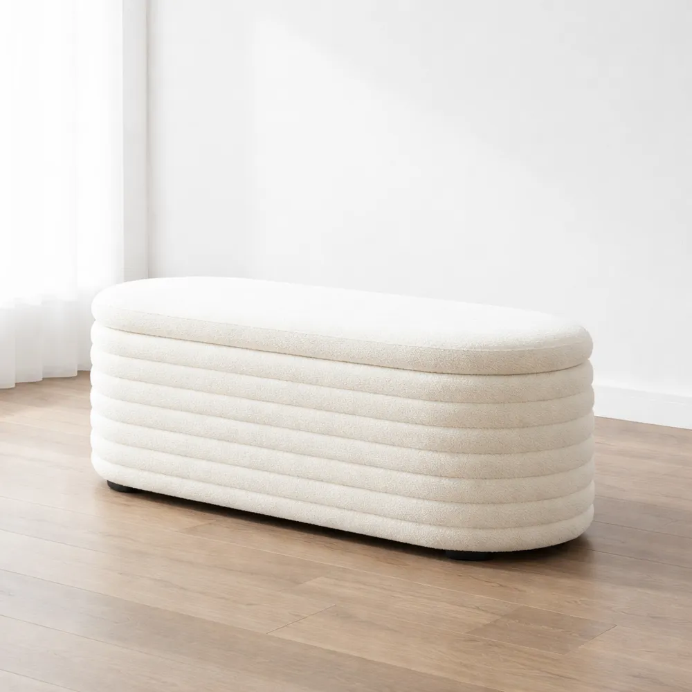 Panca Contenitore in Pelliccia Sintetica per Interno, Bianco, 115cm