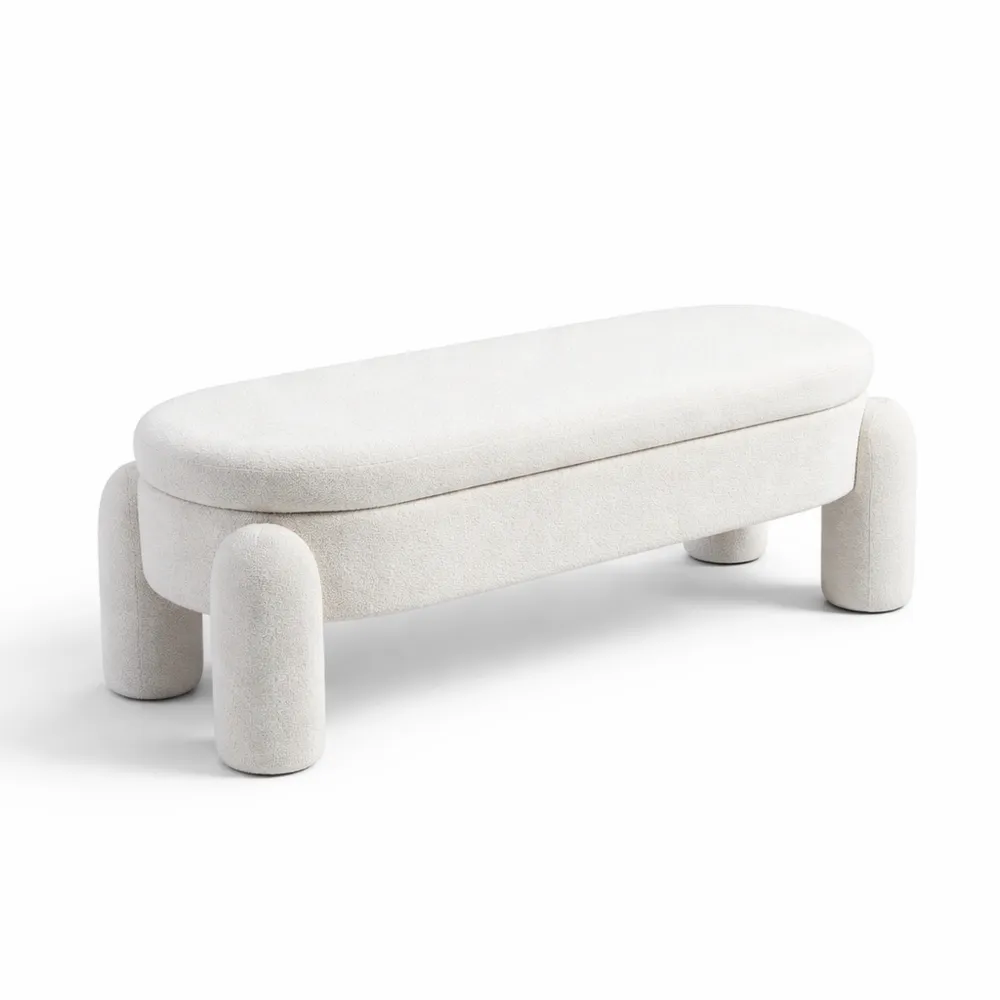 Panca Contenitore in Pelliccia Sintetica per Camera da Letto o Soggiorno, Bianco 114cm