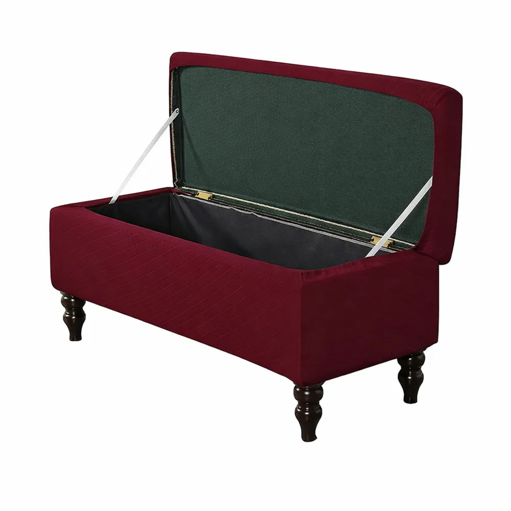 Pouf pieghevole multiuso con protezione, colore rosso vino, organizer per soggiorno e camera da letto