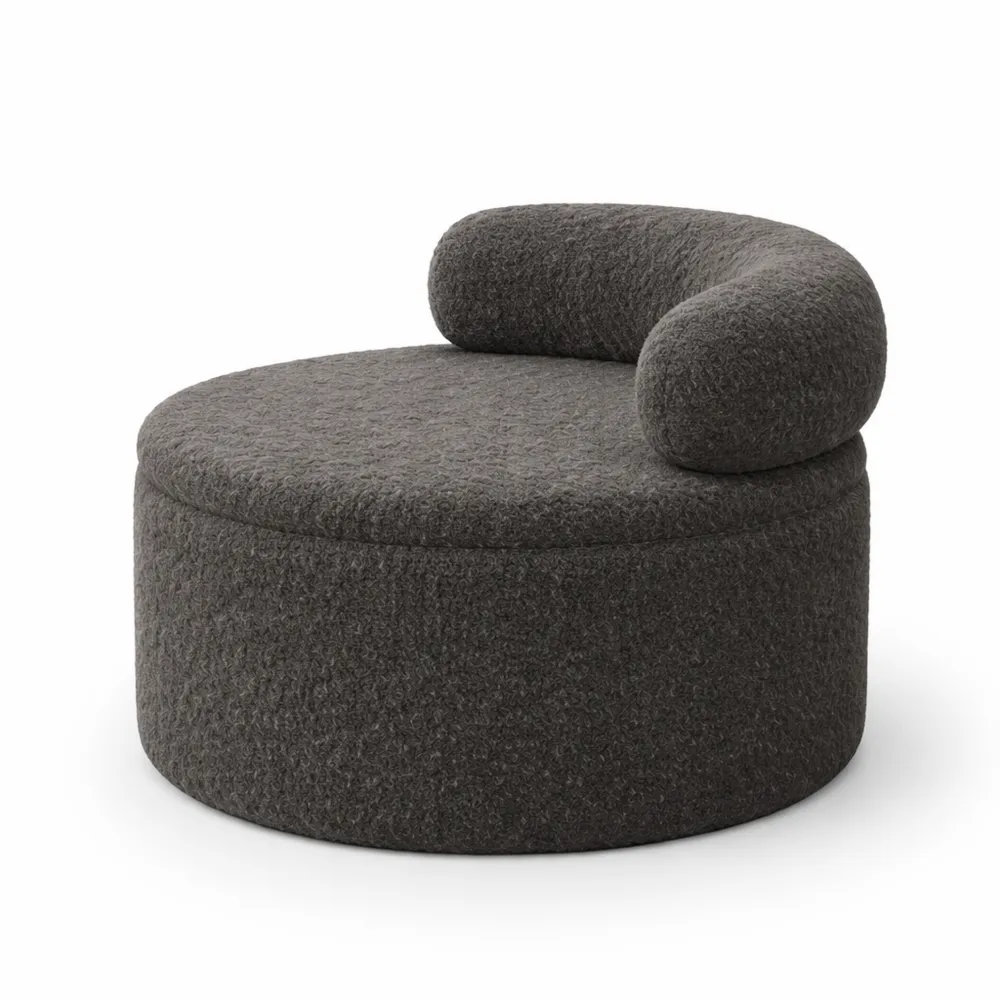 Poggiapiedi rotondo in velluto con contenitore grigio