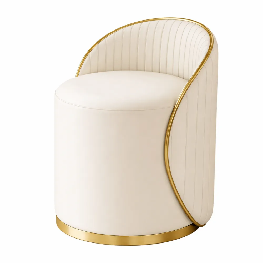 Sgabello da Trucco Girevole Imbottito in Pelle e Legno per Casa