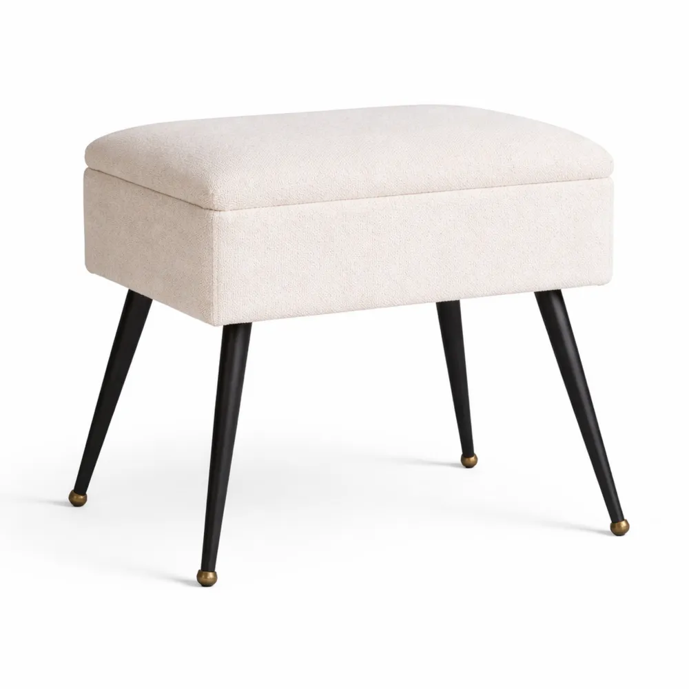 Sgabello rettangolare in finta pelliccia con contenitore, ideale per camera da letto e trucco, bianco