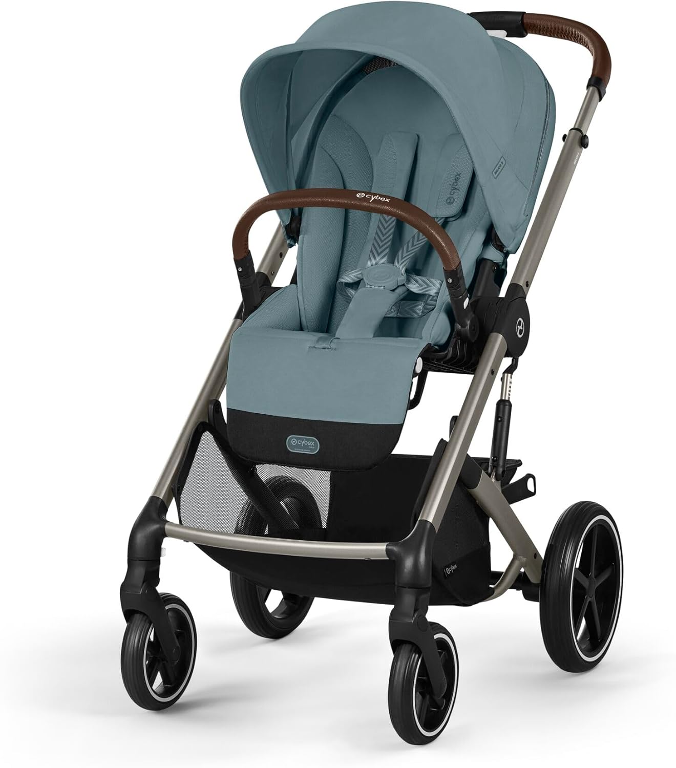 Cochecito estándar Stormy Blue desde nacimiento hasta 22 kg con reclinación ergonómica y arnés 5 puntos de una mano-Nookgetly