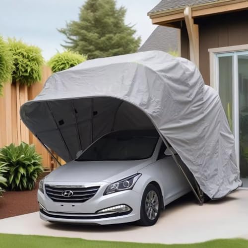Cochera retráctil semiautomática para coche, refugio exterior plegable impermeable, protección para vehículos contra sol, lluvia, nieve y viento-Nookgetly