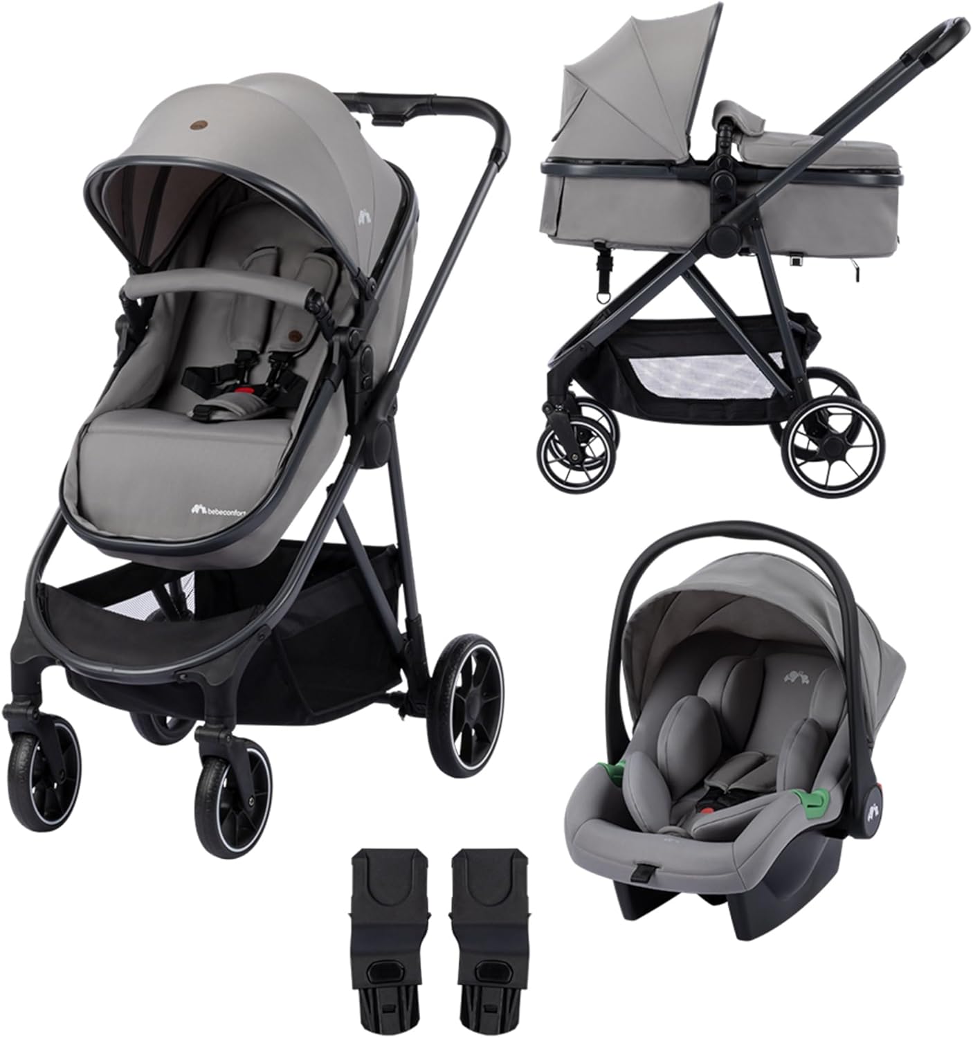 Carrito de bebé 3 en 1 Mineral Grey con silla i-Size asiento reversible plegado compacto y carga 0-22 kg-Nookgetly