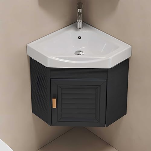 Armario tocador negro con lavabo mural de cerámica grifo frío caliente y tina pequeña para lavandería 48 cm-Nookgetly