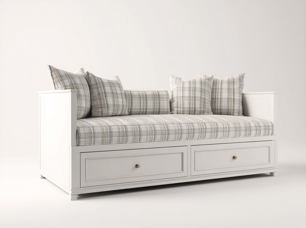 Sofá cama de madera con cajones 198x92x85 cm - blanco - diseño clásico para dormitorio-Nookgetly