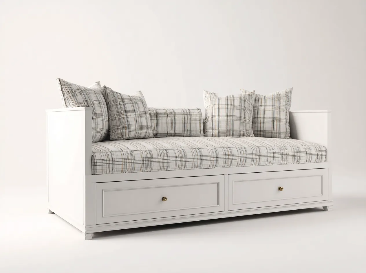 Sofá cama de madera con cajones 198x92x85 cm - blanco - diseño clásico para dormitorio-Nookgetly