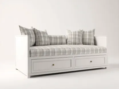 Sofá cama de madera con cajones 198x92x85 cm - blanco - diseño clásico para dormitorio-Nookgetly