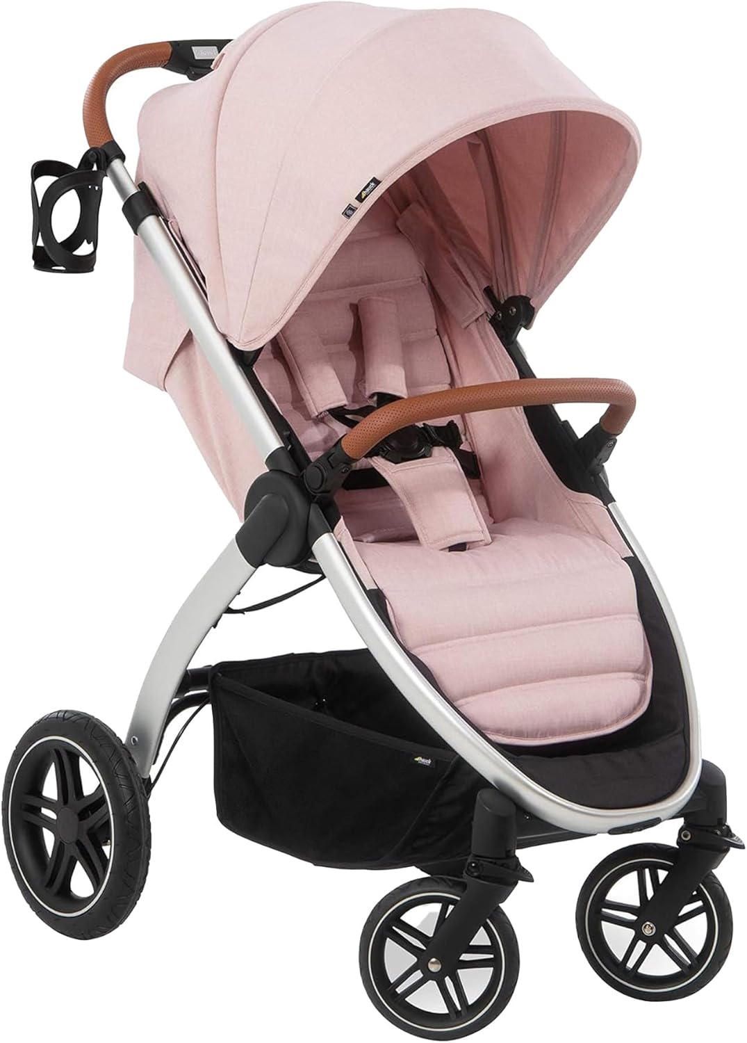 hauck UpTown silla de paseo ligera hasta 25 kg, carrito bebé plegable con respaldo reclinable, manillar regulable y portavasos, beige rosa-Nookgetly