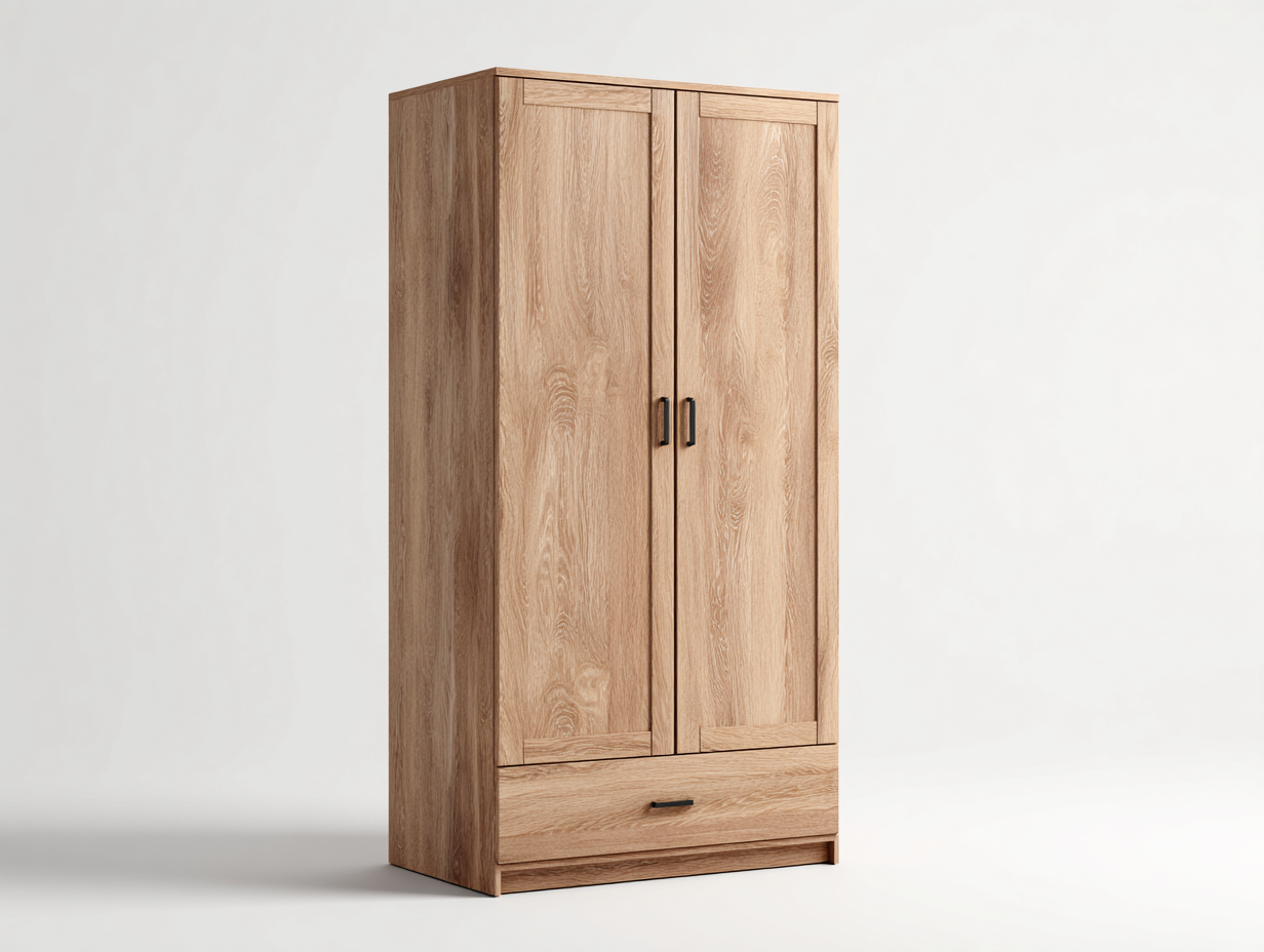 Armarios 2 puertas de madera 100x60x200 cm - Roble natural - Estilo moderno para dormitorio-Nookgetly