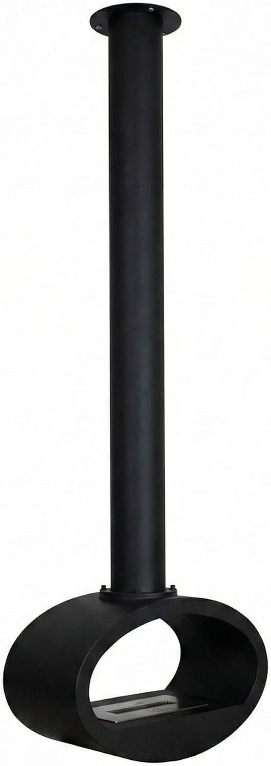 Chimenea de techo suspendida negra de doble cara 65 x 220 x 40 cm con calefacción 2000-4000 W para interior moderno-Nookgetly
