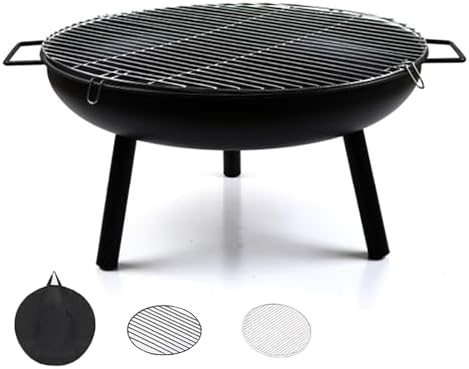 Mesa de hoguera exterior de metal de 23 pulgadas con patas extraíbles,brasero portátil para patio,jardín,picnic y reuniones al aire libre-Nookgetly