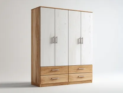 Armarios de cuatro puertas de madera 180x60x200 cm - acabado madera natural - blanco-marrón - diseño moderno funcional-Nookgetly