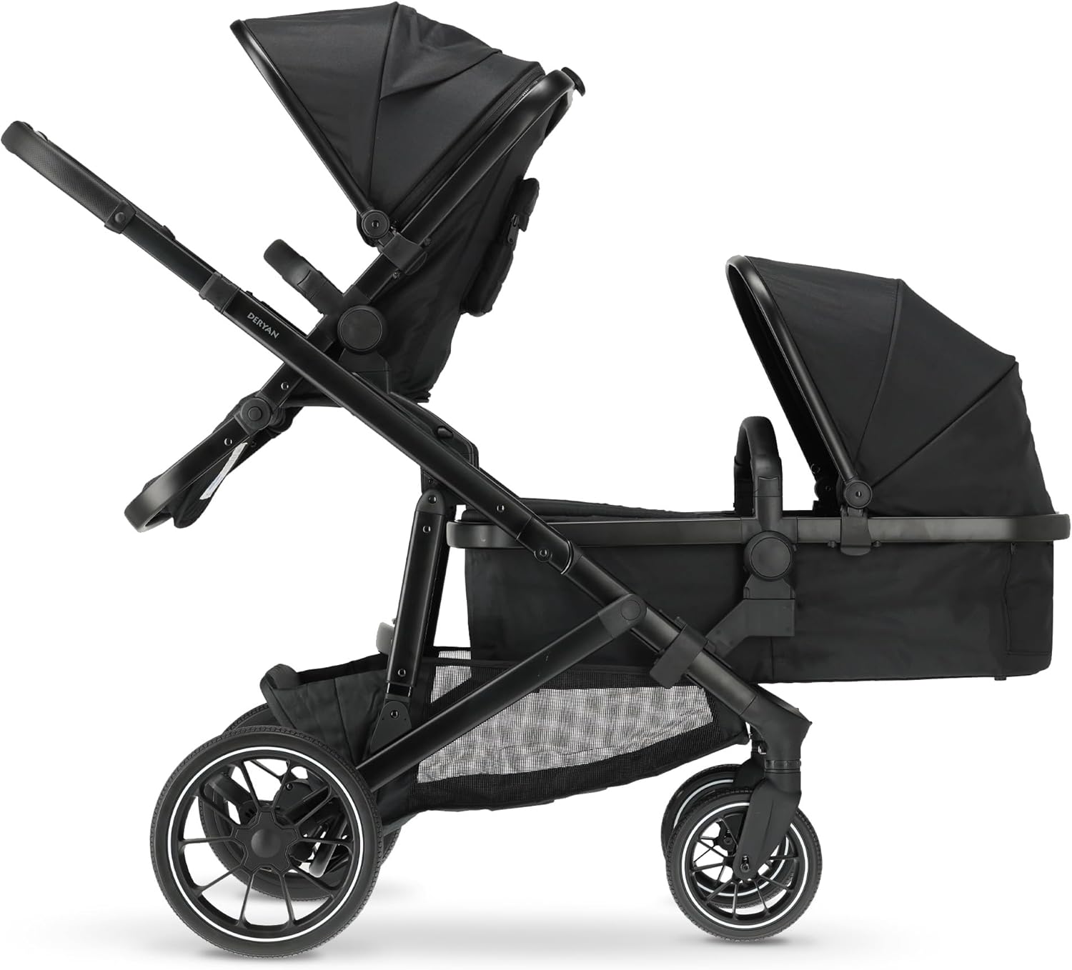 Cochecito modular negro 2 en 1 para 2 niños recién nacidos y preescolares con arnés 5 puntos y carga total 44 kg-Nookgetly