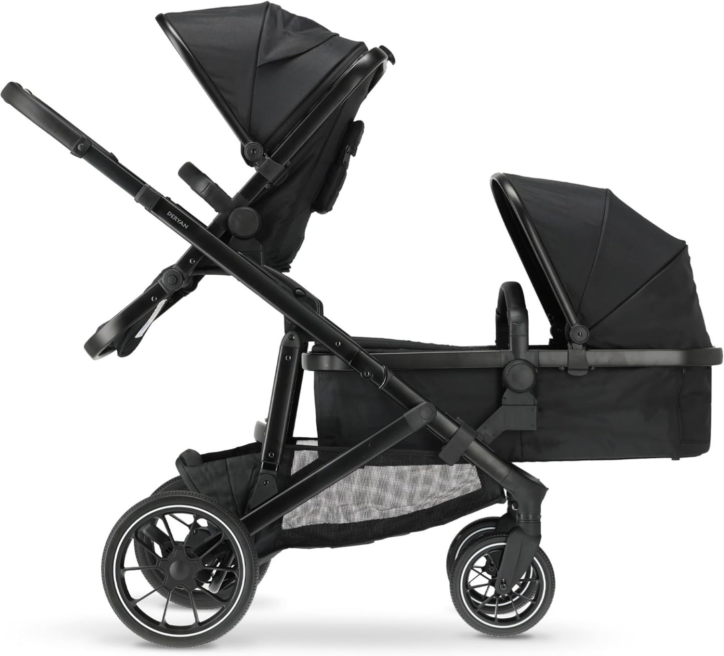 Cochecito modular negro 2 en 1 para 2 niños recién nacidos y preescolares con arnés 5 puntos y carga total 44 kg-Nookgetly