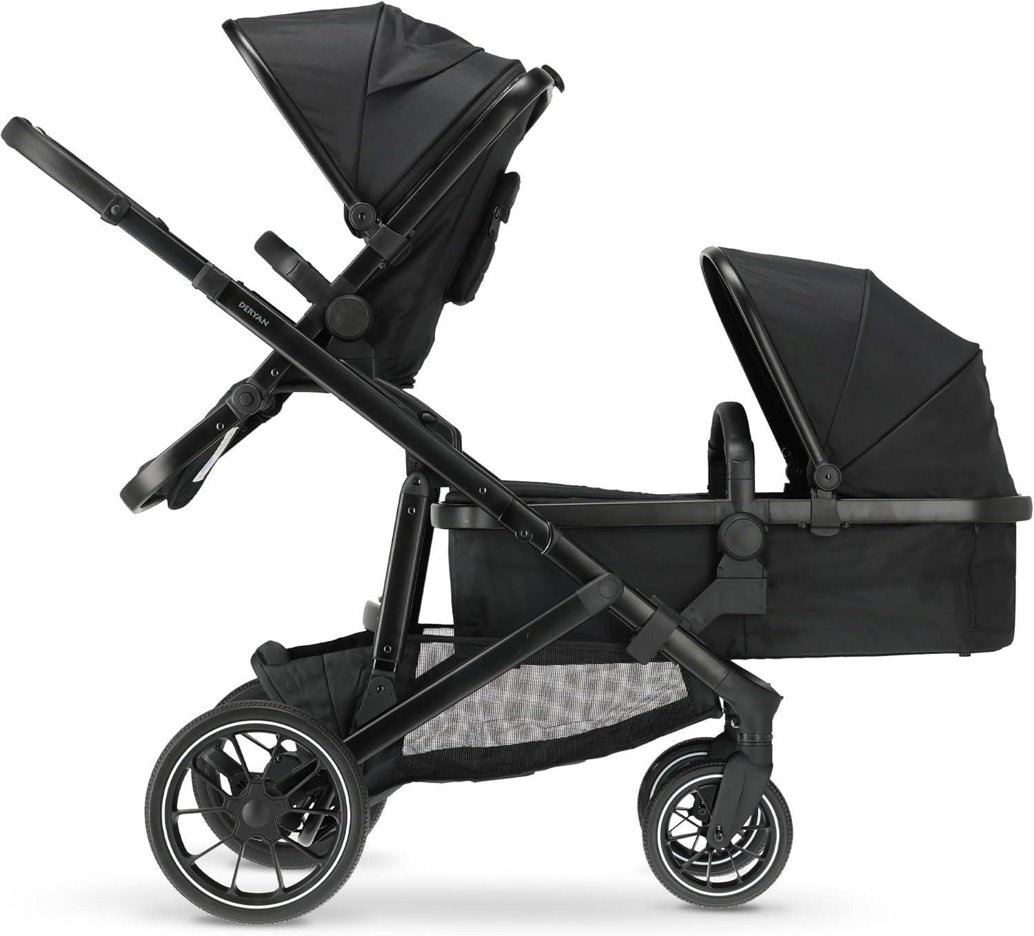 Cochecito modular negro 2 en 1 para 2 niños recién nacidos y preescolares con arnés 5 puntos y carga total 44 kg-Nookgetly