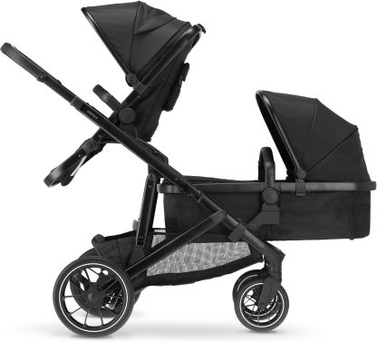 Cochecito modular negro 2 en 1 para 2 niños recién nacidos y preescolares con arnés 5 puntos y carga total 44 kg-Nookgetly