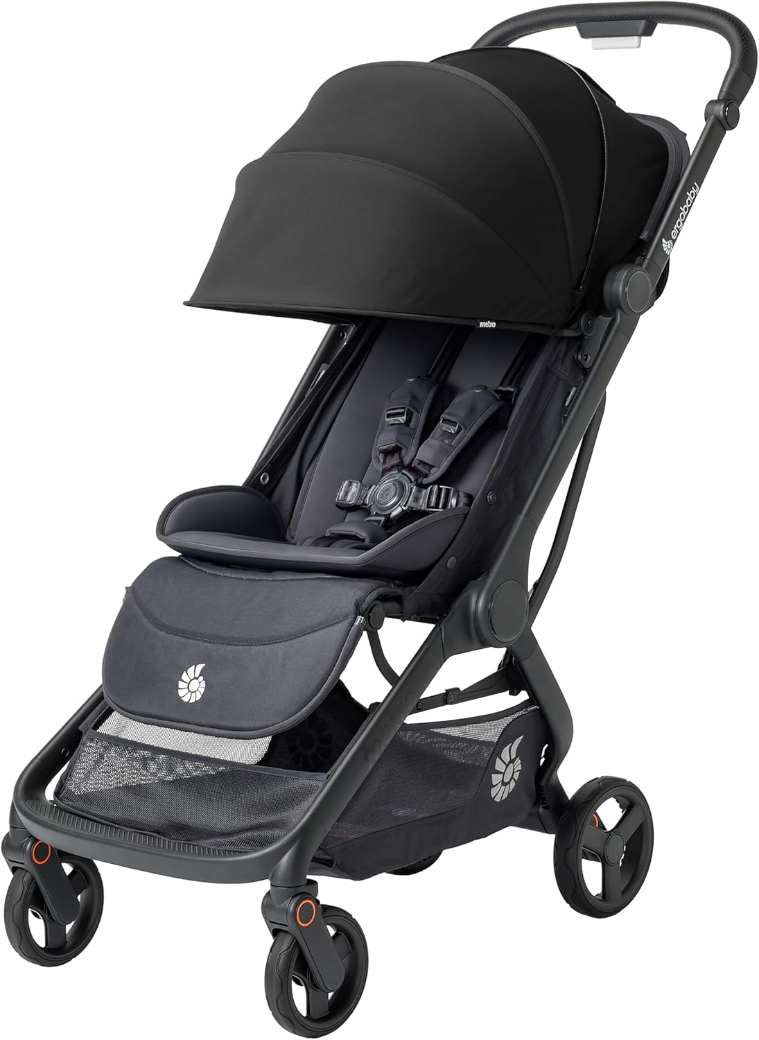 Silla de paseo Onyx Black desde nacimiento hasta 22 kg reclinable ergonómica plegable y compatible con silla de coche-Nookgetly