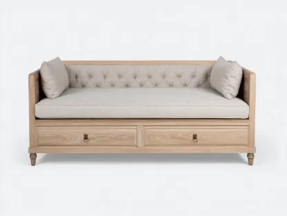 Sofá cama de madera con cajones 200x90x85 cm - color natural - diseño clásico para dormitorio-Nookgetly
