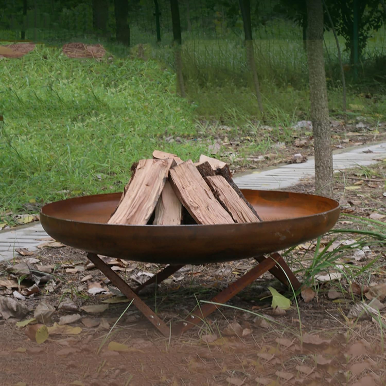 Hoguera al aire libre con soporte portátil de acero resistente,cuenco de fuego para camping,patio y reuniones exteriores-Nookgetly
