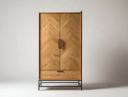 Armario 2 puertas de madera y metal 95x55x185 cm - color natural - diseño industrial para dormitorio-Nookgetly