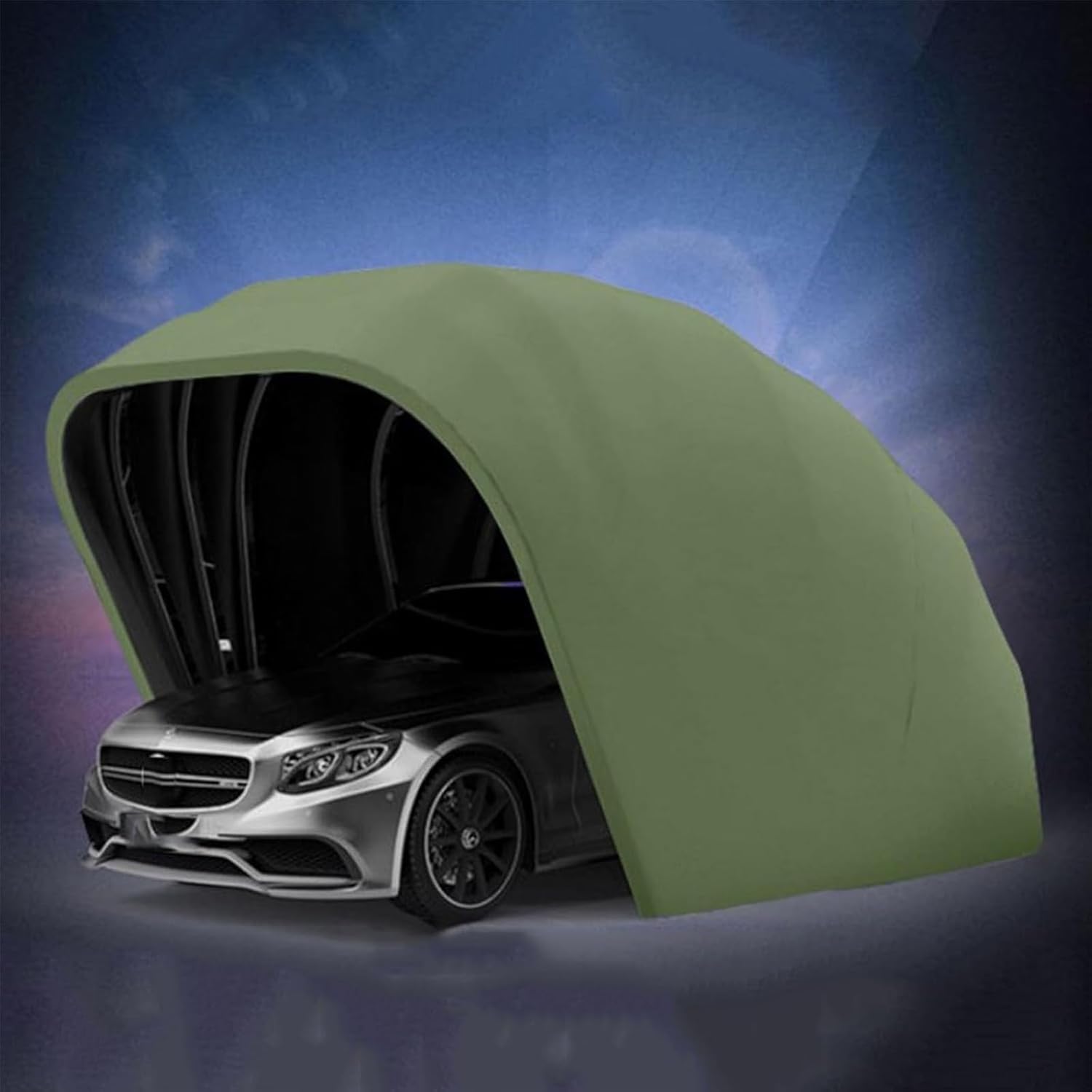 Toldo retráctil verde para coche 5,9 x 2,7 x 2,5 m con bloqueo de suelo operado por el pie para exterior-Nookgetly
