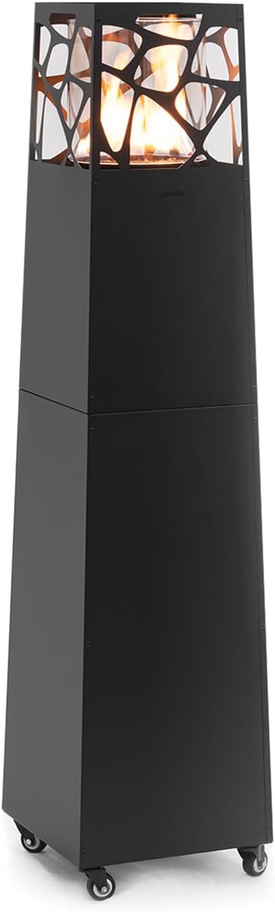 Calefactor de patio moderno negro con chimenea exterior de gas funda temperatura ajustable y salida de calor 8,2 kW-Nookgetly