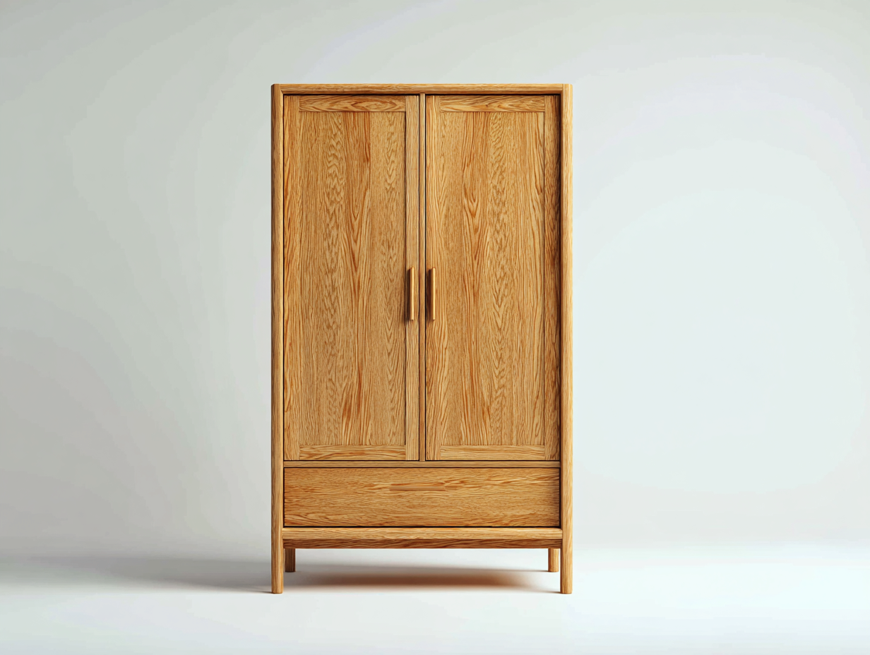 Armario 2 puertas madera maciza con cajón 90x55x190 cm - madera natural - estilo moderno para dormitorio-Nookgetly
