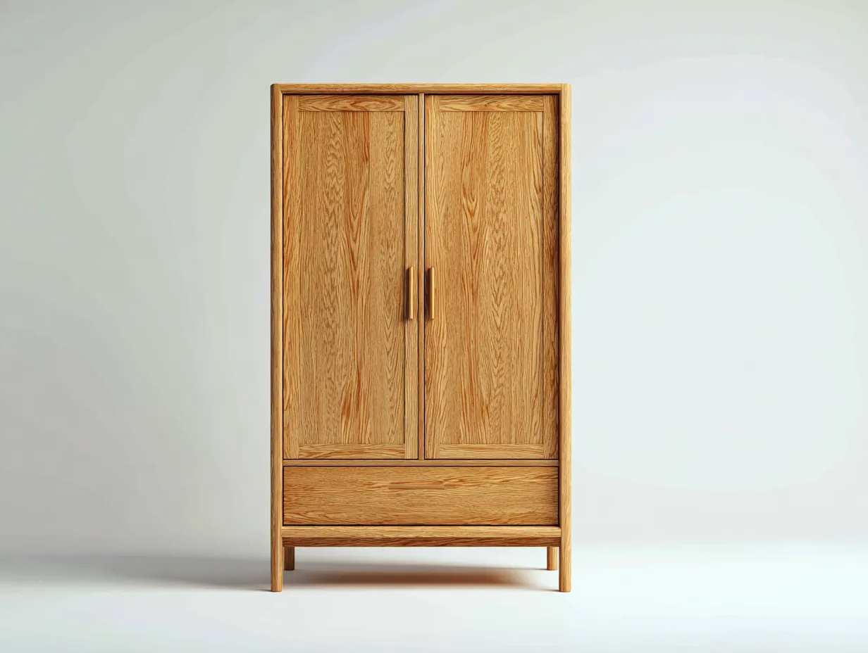 Armario 2 puertas madera maciza con cajón 90x55x190 cm - madera natural - estilo moderno para dormitorio-Nookgetly