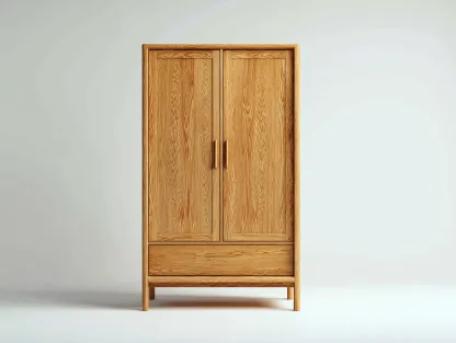 Armario 2 puertas madera maciza con cajón 90x55x190 cm - madera natural - estilo moderno para dormitorio-Nookgetly