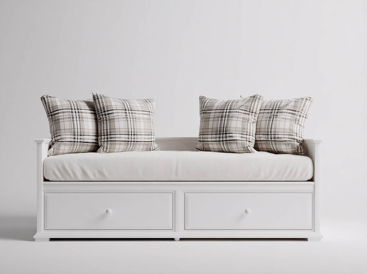 Sofá cama con 2 cajones de madera 200x90x85 cm - blanco-beige - sofá cama multifuncional - diseño clásico-Nookgetly