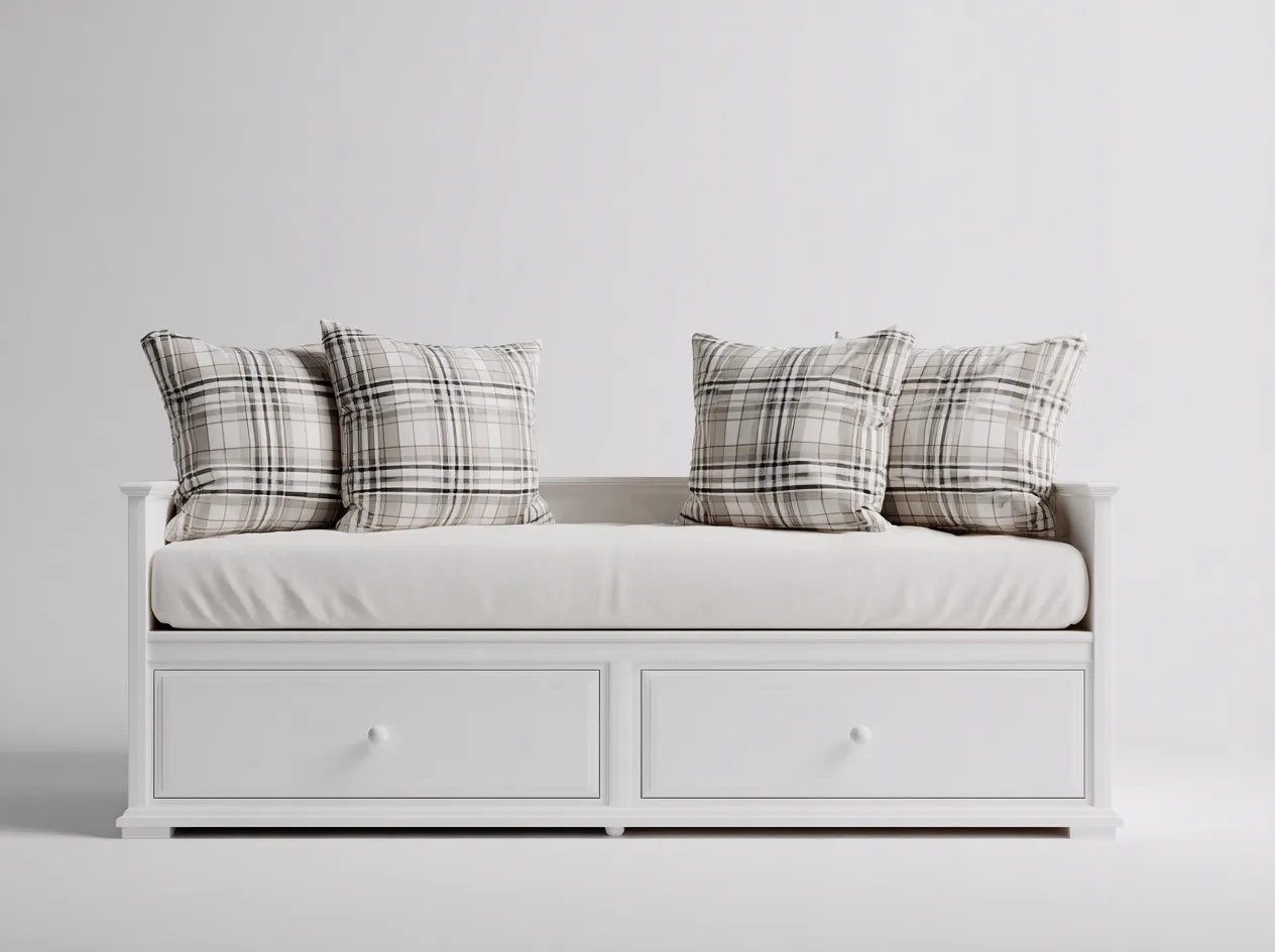 Sofá cama con 2 cajones de madera 200x90x85 cm - blanco-beige - sofá cama multifuncional - diseño clásico-Nookgetly