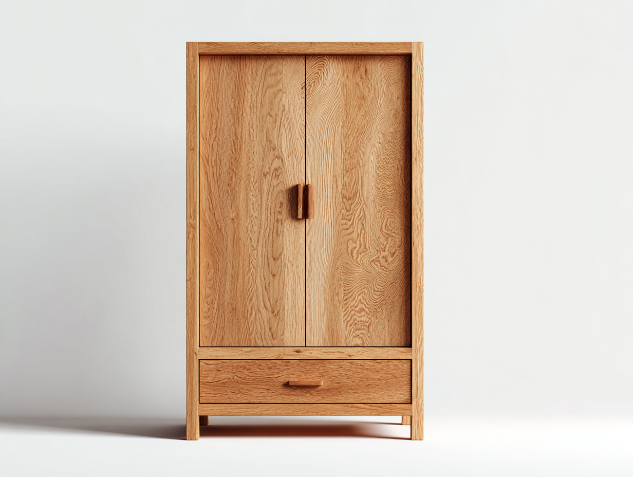 Armario de madera 2 puertas con cajón 90x55x180 cm - marrón - almacenamiento interior - diseño natural-Nookgetly