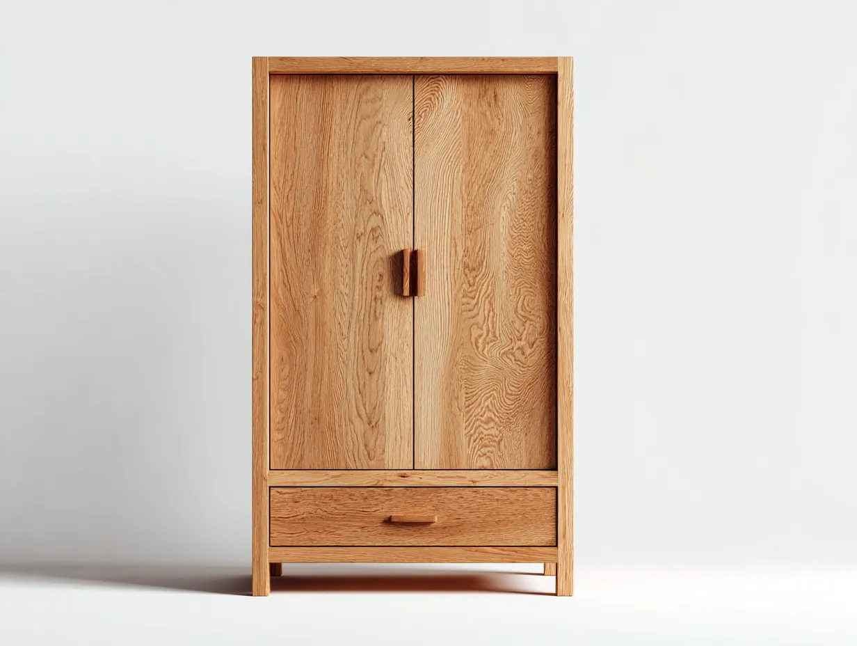 Armario de madera 2 puertas con cajón 90x55x180 cm - marrón - almacenamiento interior - diseño natural-Nookgetly