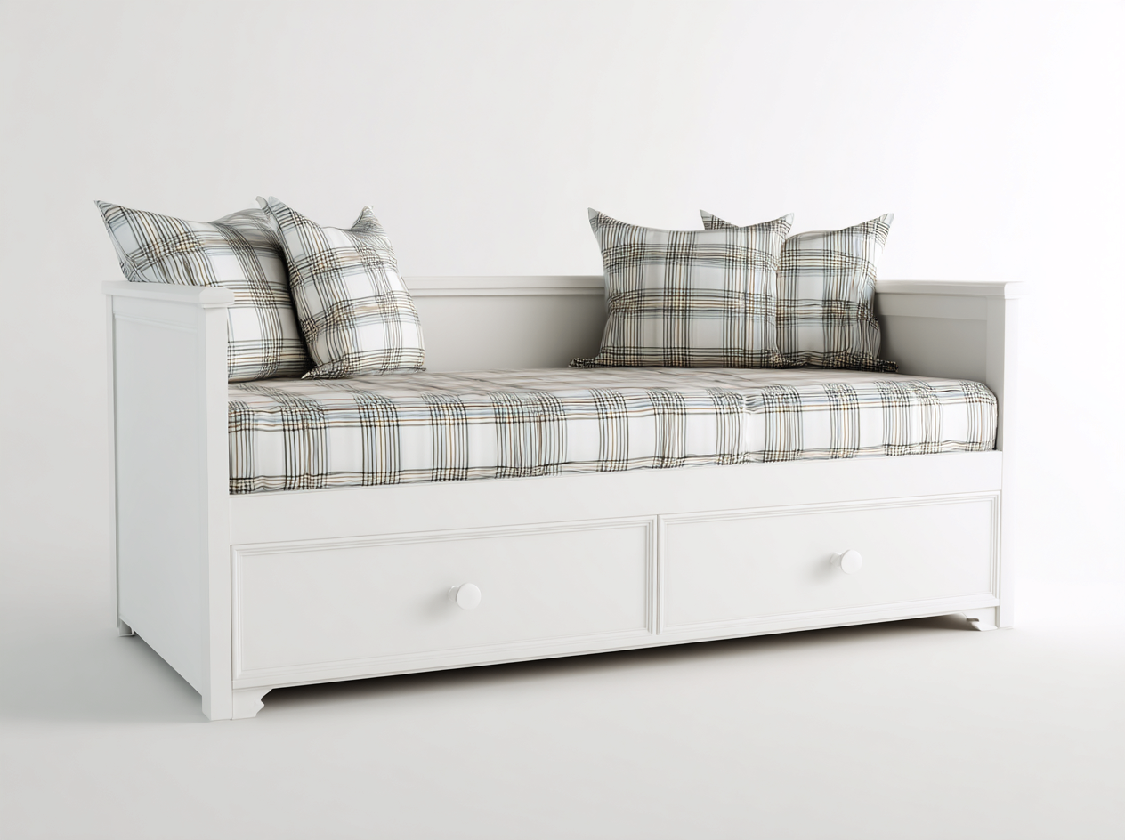 Sofás cama con 2 cajones de madera 200x90x85 cm - Blanco - Estilo moderno para salón-Nookgetly