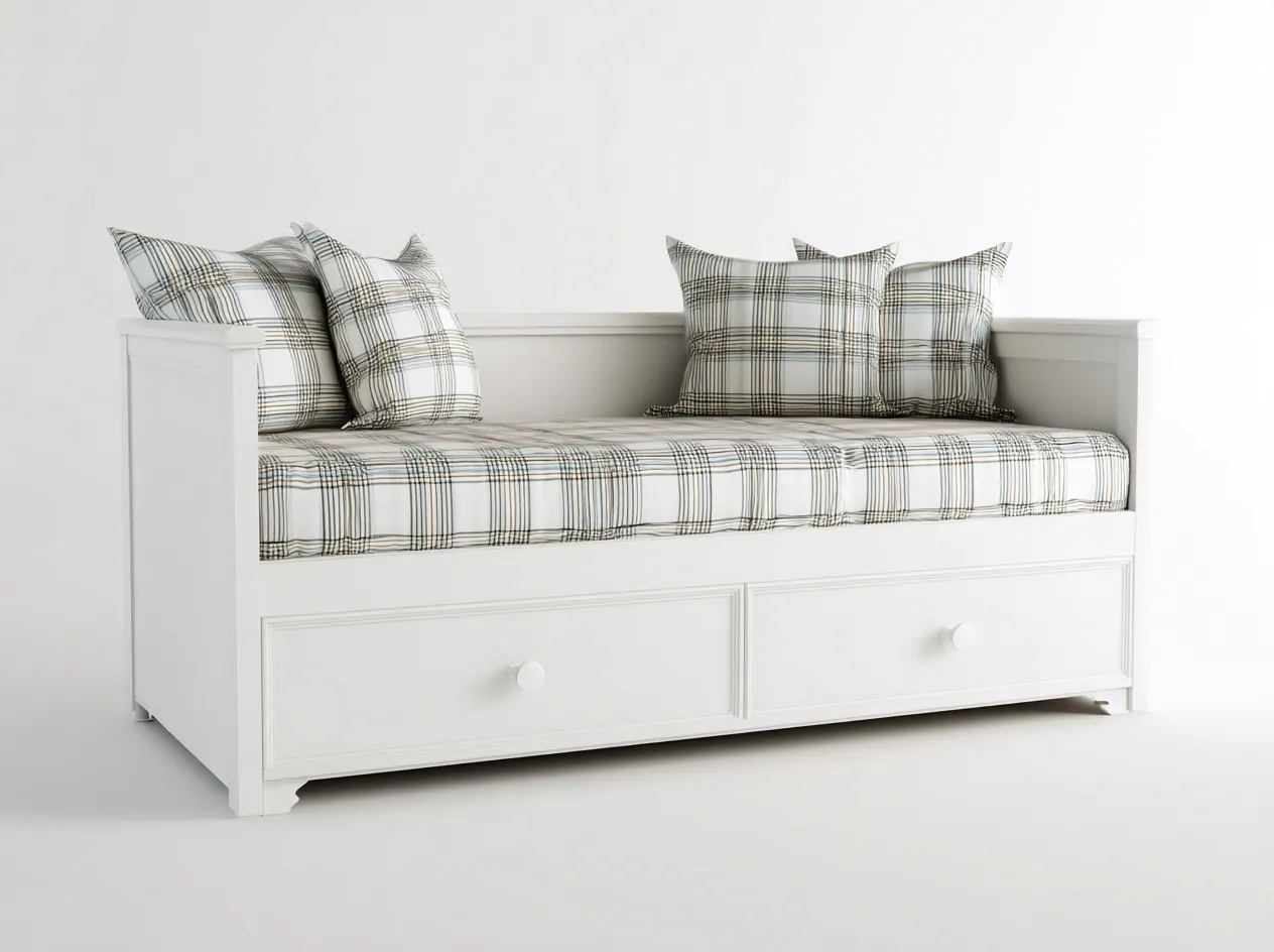 Sofás cama con 2 cajones de madera 200x90x85 cm - Blanco - Estilo moderno para salón-Nookgetly