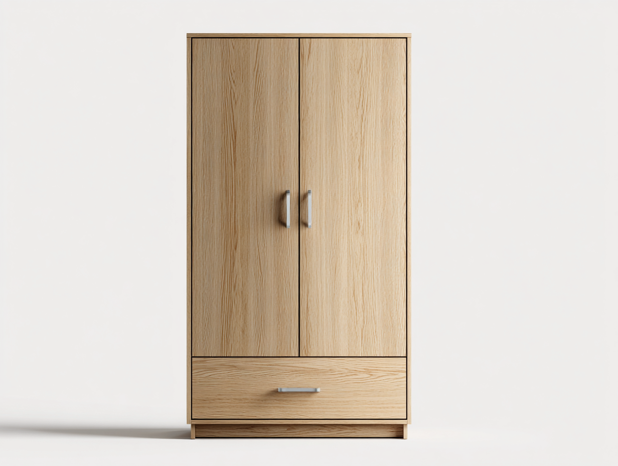 Armario de madera 2 puertas con cajón 90x55x180 cm - marrón - almacenamiento interior - diseño moderno-Nookgetly