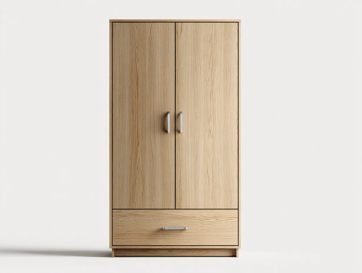 Armario de madera 2 puertas con cajón 90x55x180 cm - marrón - almacenamiento interior - diseño moderno-Nookgetly