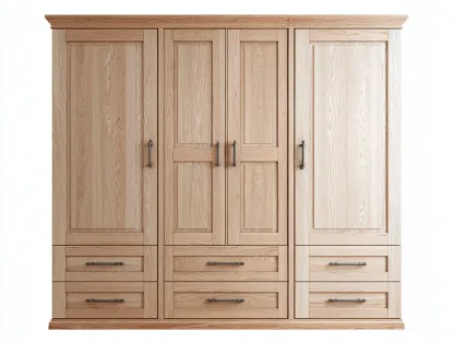 Armario de cuatro puertas de madera 220x60x200 cm - color natural - diseño clásico para dormitorio-Nookgetly