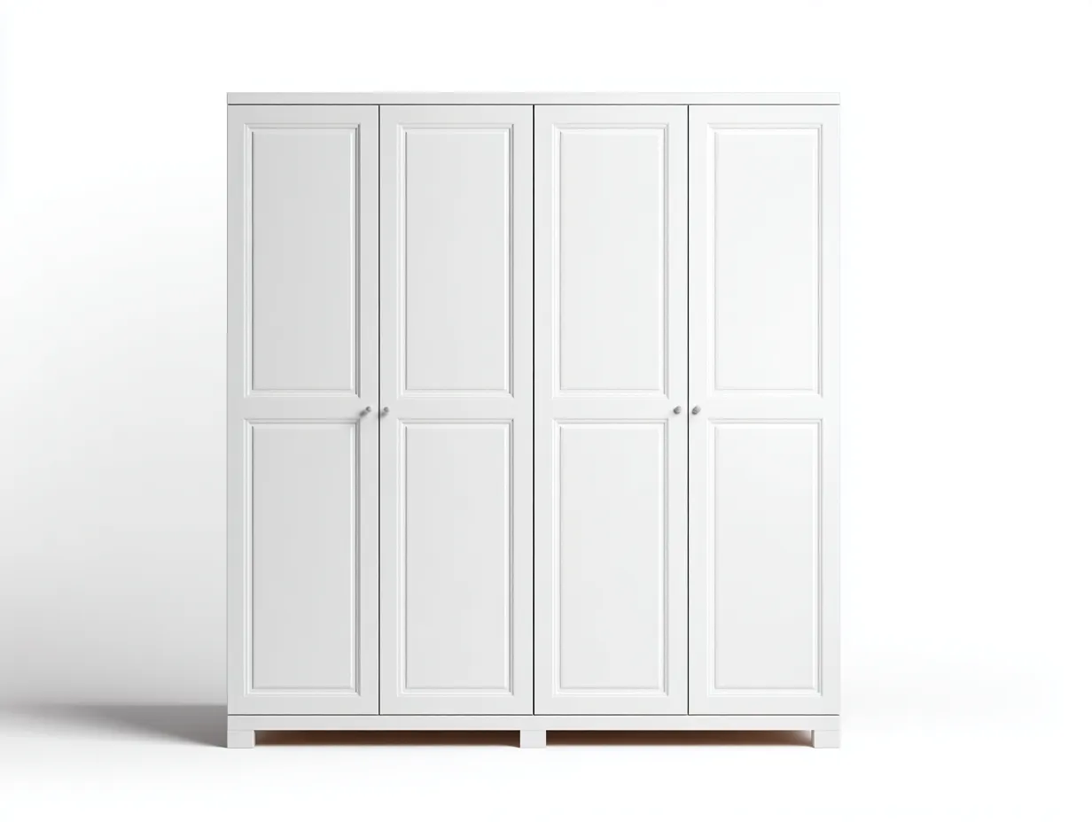 Armario de cuatro puertas de madera 200x60x200 cm - blanco - almacenamiento para dormitorio - diseño clásico-Nookgetly