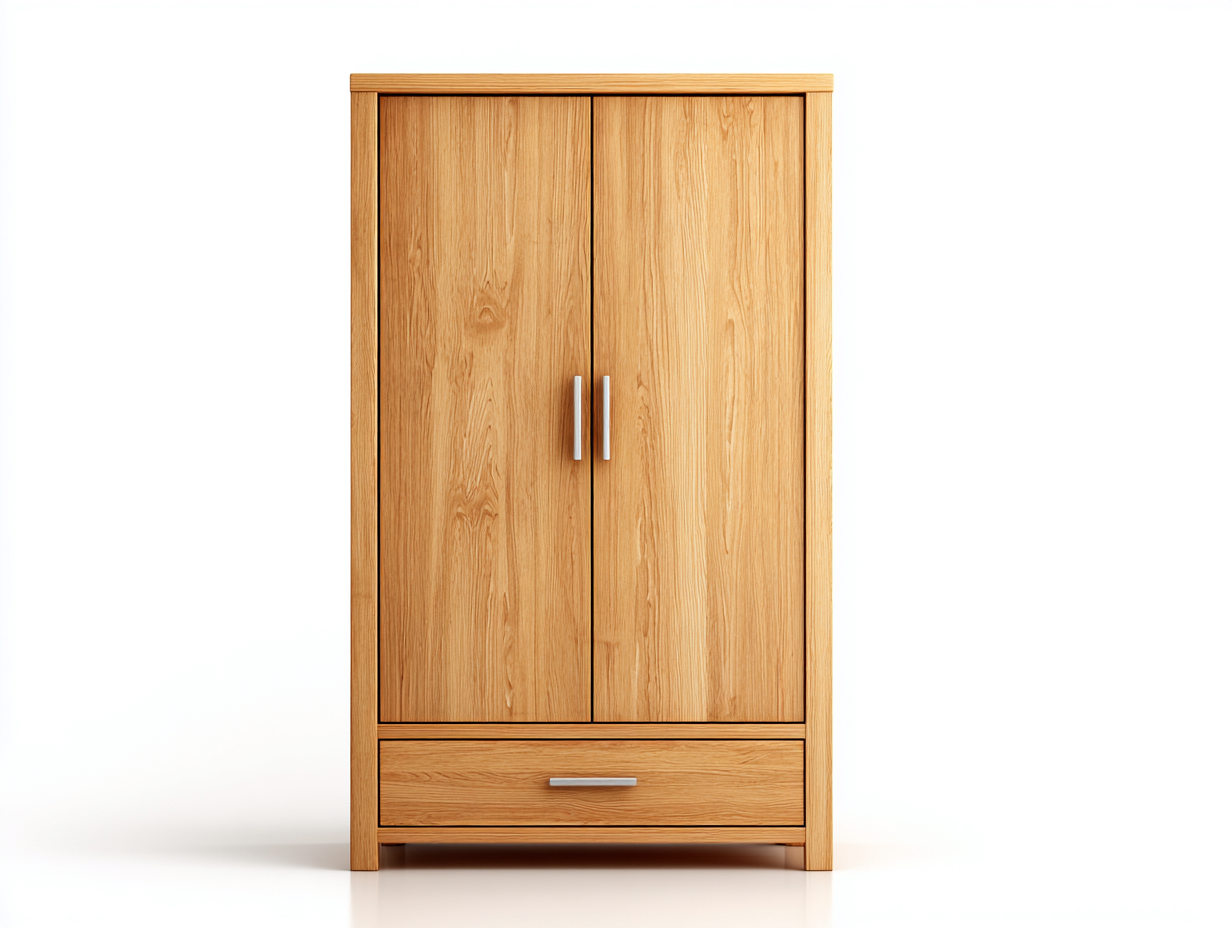 Armario 2 puertas madera con cajón inferior 100x55x190 cm - madera natural - diseño moderno para dormitorio-Nookgetly