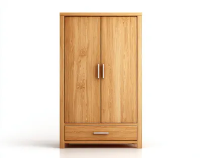 Armario 2 puertas madera con cajón inferior 100x55x190 cm - madera natural - diseño moderno para dormitorio-Nookgetly