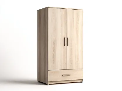 Armario 2 puertas de madera 88x52x180 cm - color natural - diseño moderno para dormitorio-Nookgetly