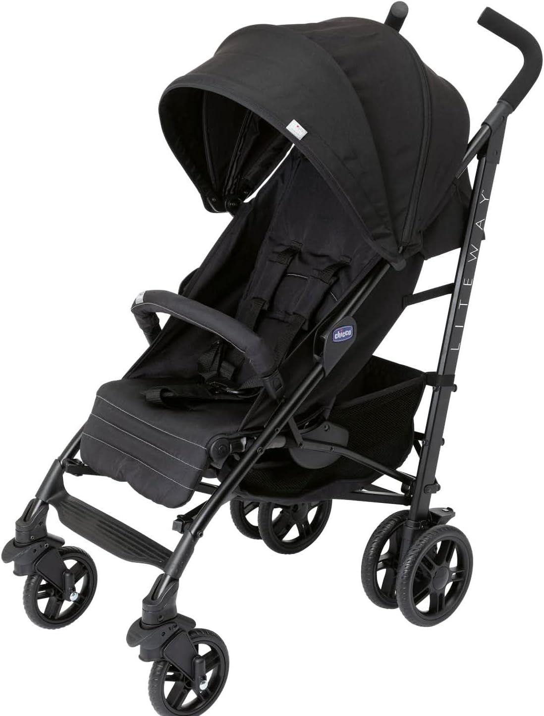 Silla de paseo negra Jet Black 0-22 kg con chasis aluminio ligero respaldo 4 posiciones capota XL y reposapiernas-Nookgetly