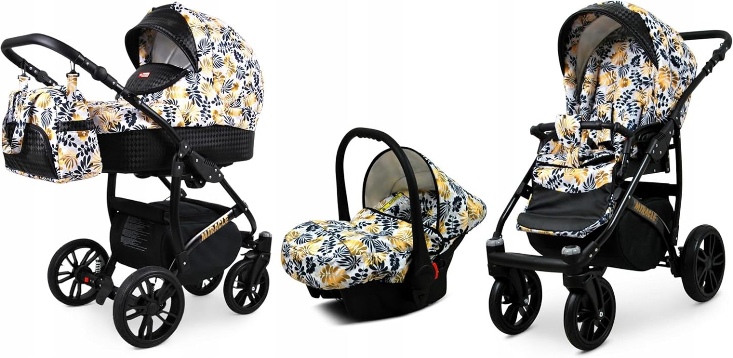Carrito bebé 3 en 1 Gold Leaf con capazo silla paseo silla coche bolso cambiador lluvia y mosquitera-Nookgetly