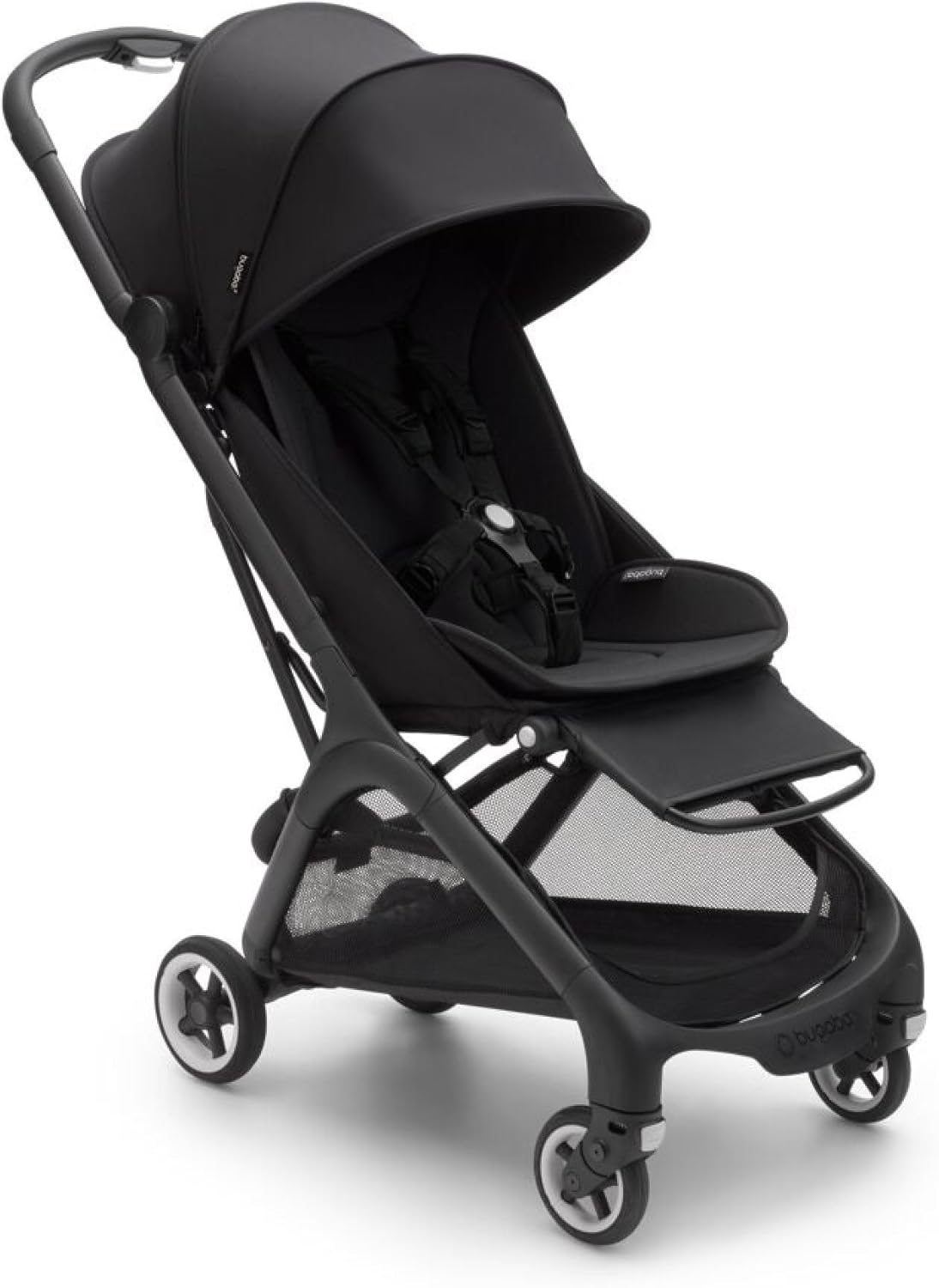 Silla de paseo ultra compacta negra con chasis de aluminio arnés 5 puntos y carga máxima 22 kg para niño-Nookgetly
