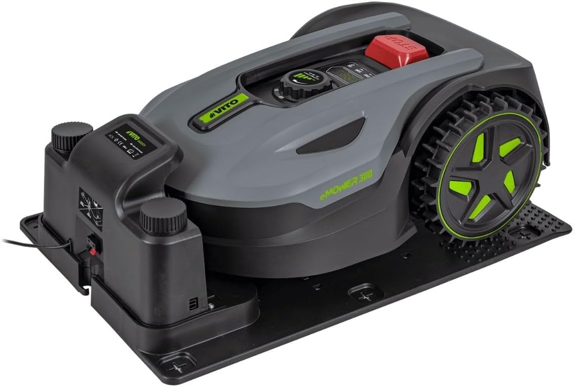 Robot cortacésped VITO 20 V 2,0 Ah gris para 300 m² con cable periférico estación de carga y altura hasta 60 mm-Nookgetly